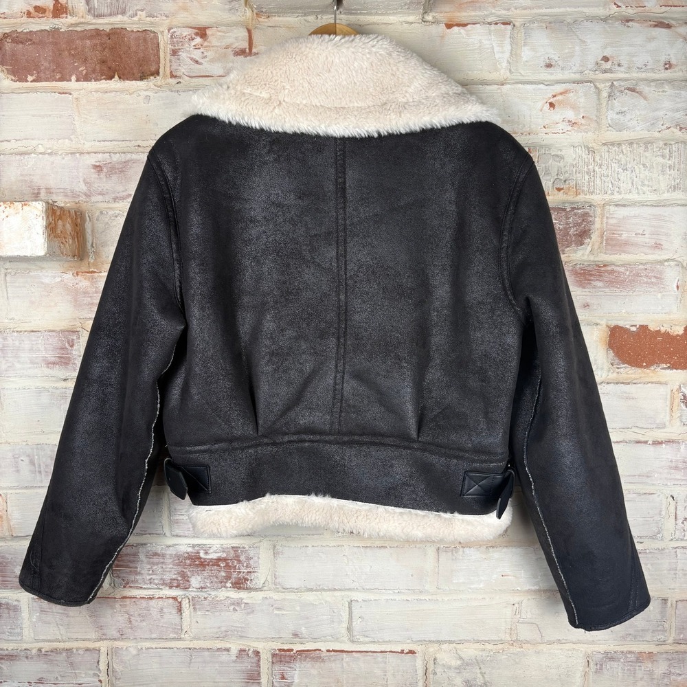 Jason Wu Faux Leather Shearling Moto Jacket Cropped Faux Fur Collar Size S - Picture 3 of 12